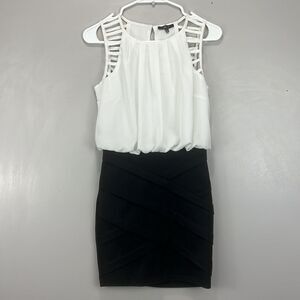 ALT B Black and White Blouson Cut Out Dress